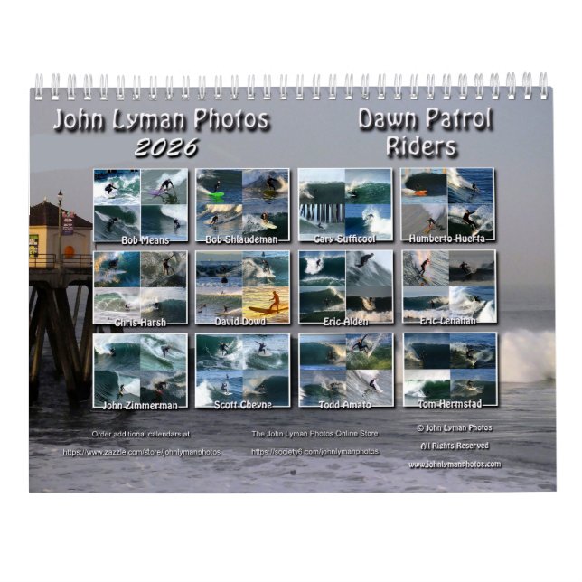 Dawn Patrol Riders Surfing Calendar 2026 (Back)