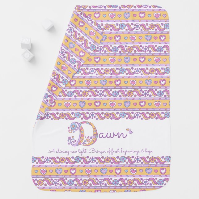Dawn personalized name meaning flower and hearts baby blanket (In Situ)
