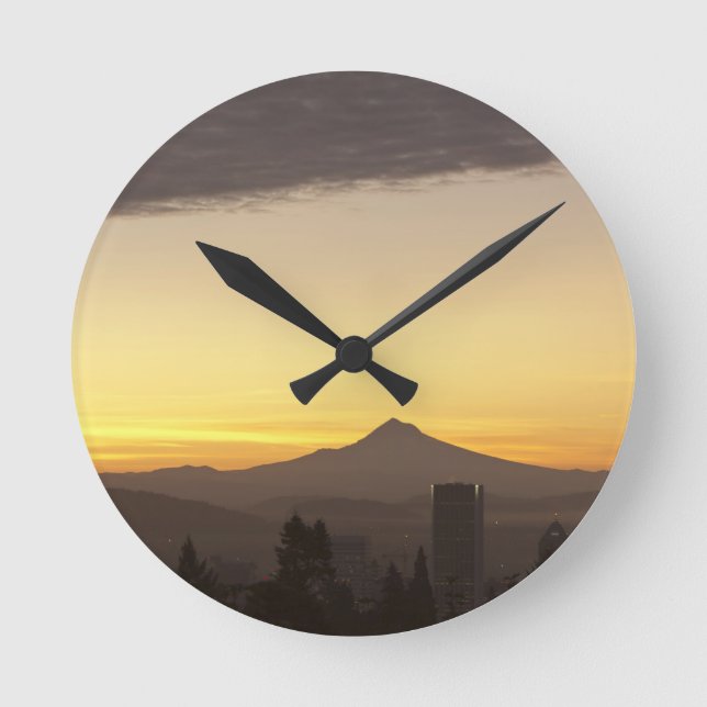 Dawn sky over Portland and Mt. Hood, Oregon Round Clock (Front)