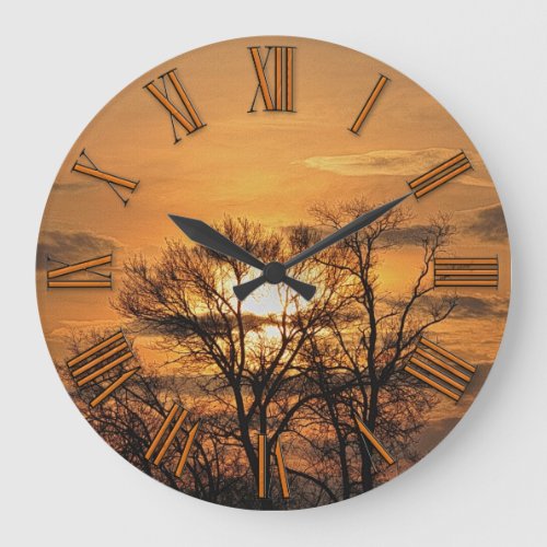 Dawn Sunrise  Tree Branches Nature Art 3 Large Clock