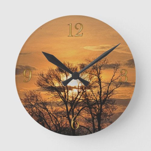 Dawn Sunrise  Tree Branches Nature Art 3 Round Clock