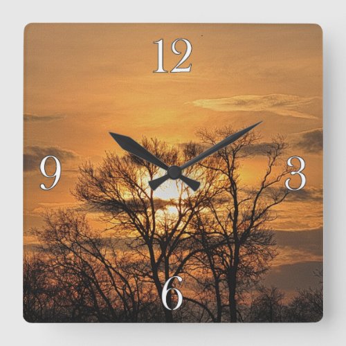 Dawn Sunrise  Tree Branches Nature Art 3 Square Wall Clock