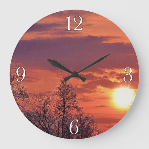 Dawn Sunrise  Tree Branches Nature Art Large Clock