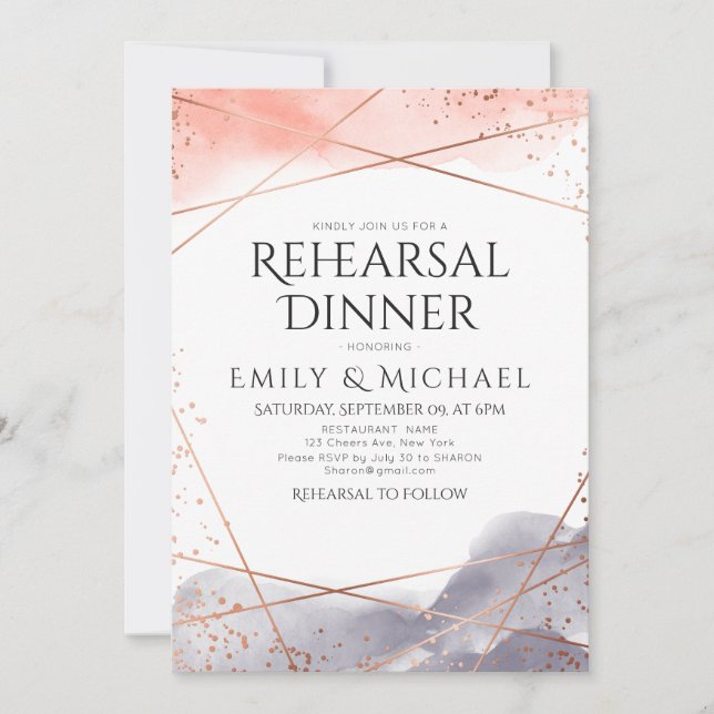 Dawn Watercolor Geometric Rehearsal Dinner Invitation (Front)