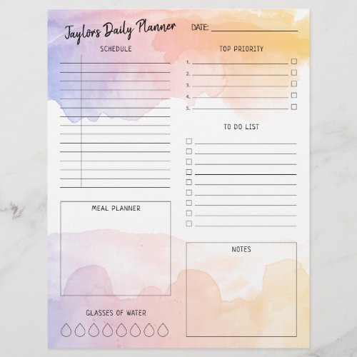 Dawn Watercolor Ombre Daily Planner Sheet