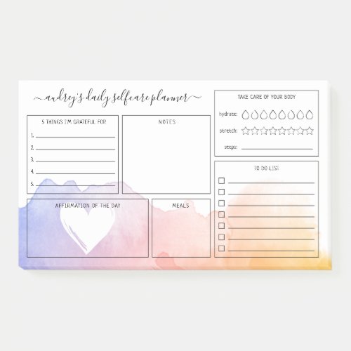 Dawn Watercolor Wash Daily Selfcare Planner Post_it Notes