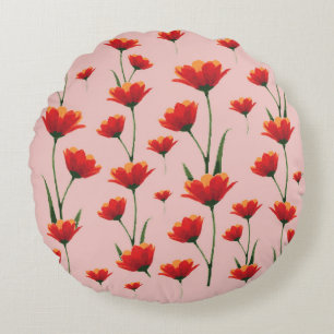 Dawnfire Poppies Round Pillow