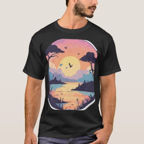 Dawning Tranquility Over the Lake and Forest T_Shirt