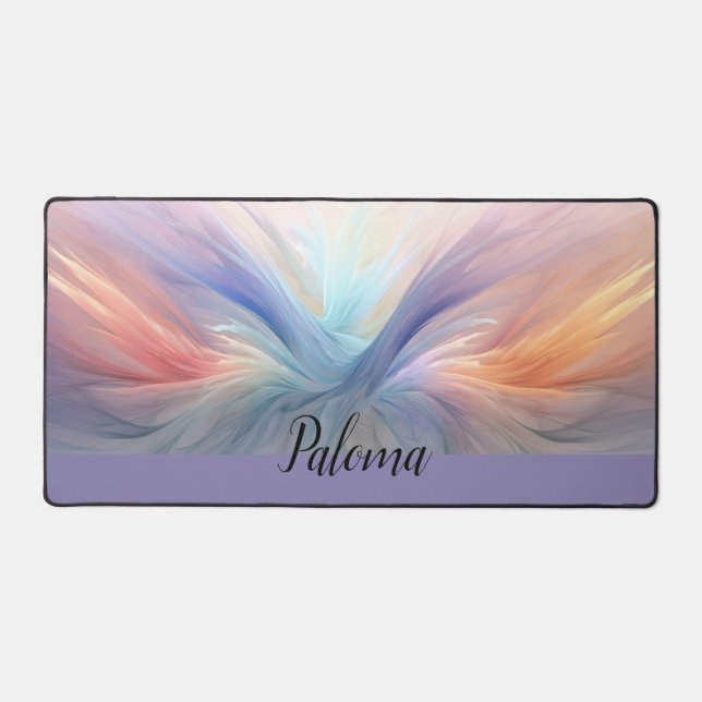 Dawn's Embrace: Radiant Pastel Feather Desk Mat (Front)