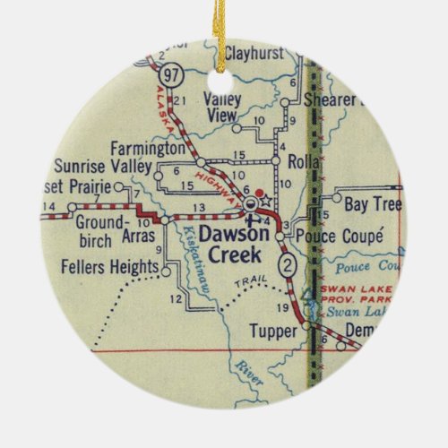 Dawson Creek BC Vintage Map Ceramic Ornament