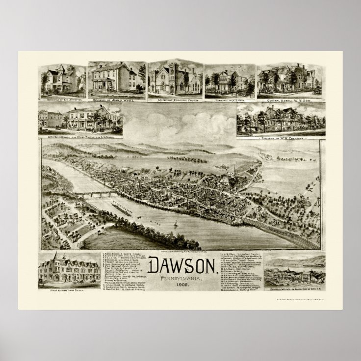 Dawson, PA Panoramic Map 1902 Poster Zazzle