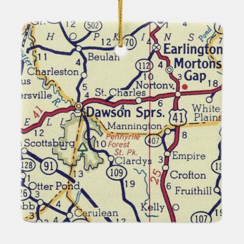 Dawson Springs KY Vintage Map Ceramic Ornament