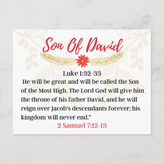 Day 19. Names Of Jesus | Son Of David Advent  Postcard (Back)