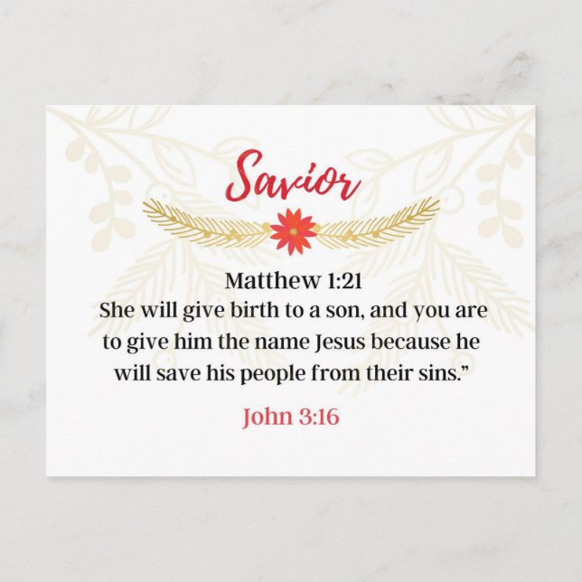 Day 2. Names Of Jesus | Savior | Advent Calendar Postcard (Back)