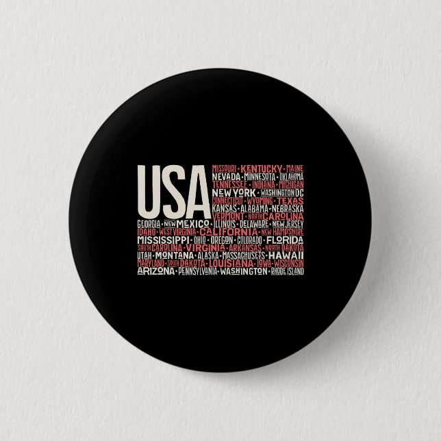 Day 4th July Usa Flag America State Map Names  Button (Front)