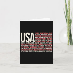 Day 4th July Usa Flag America State Map Names Card