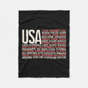Day 4th July Usa Flag America State Map Names Fleece Blanket
