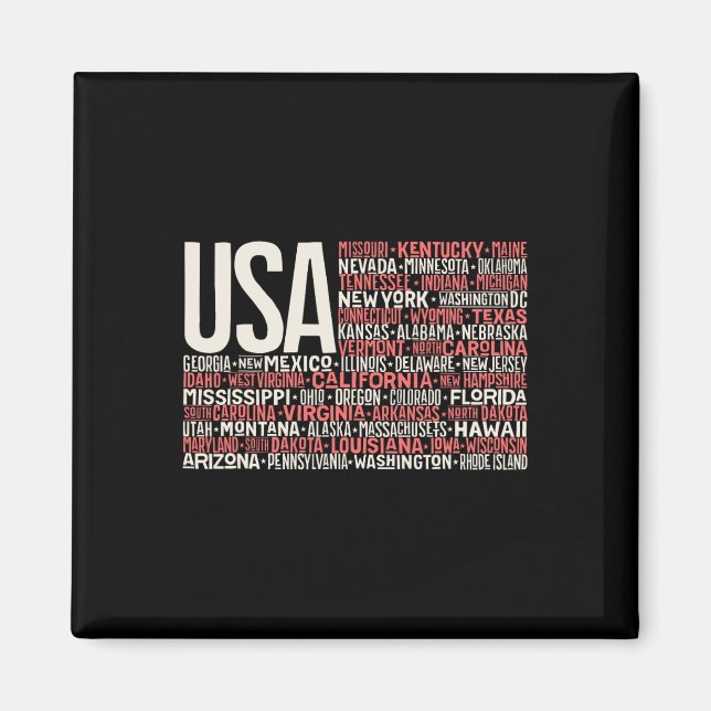 Day 4th July Usa Flag America State Map Names  Magnet (Front)