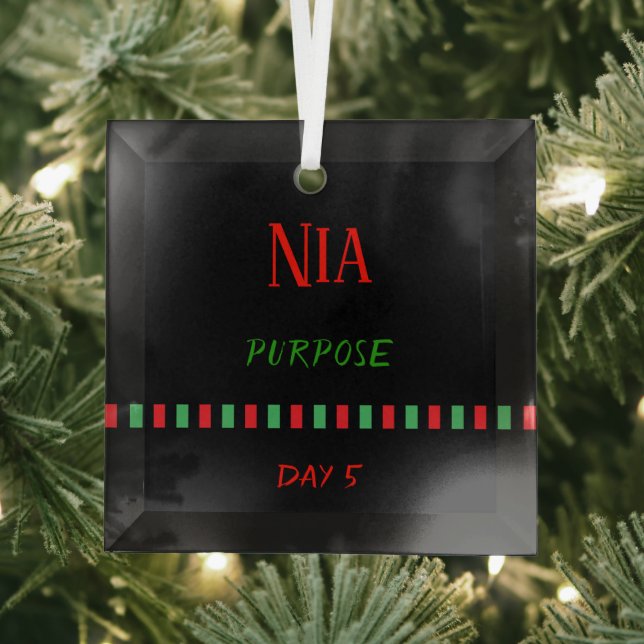 Day 5 Nia Principle Kwanzaa Glass Ornament (Insitu)