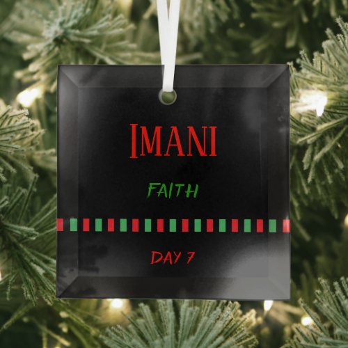 Day 7 Imani Kwanzaa Glass Ornament