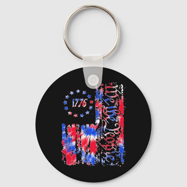 Day American Flag Patriotic 1776 We The Tie Dye  Keychain (Front)