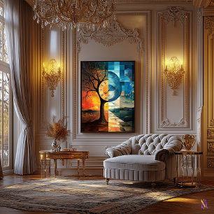 Day and Night Stained Glass Surreal Artwork Canvas Print