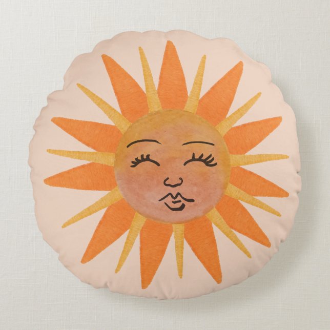 Day and Night Sun Face Round Pillow (Front)