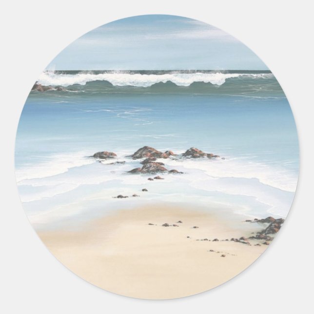 day at the beach classic round sticker (Front)