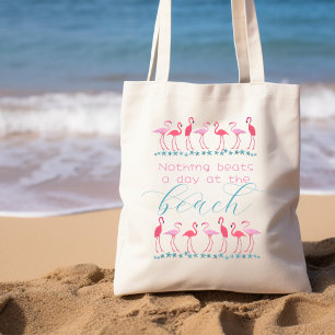 Day at the Beach Saying Flamingo Cloth Tote Bag