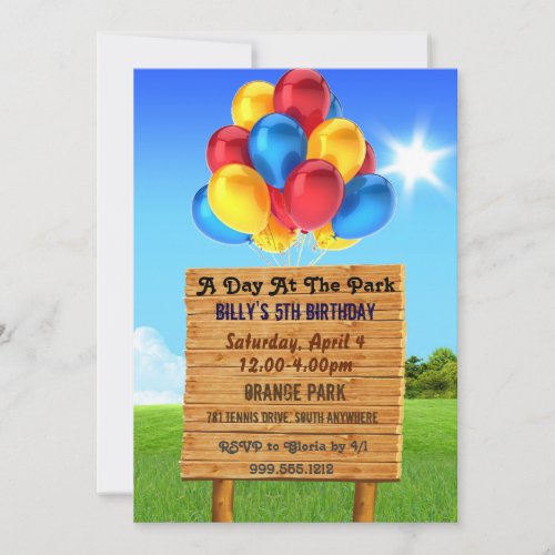 Day at the Park Birthday Party Invitations