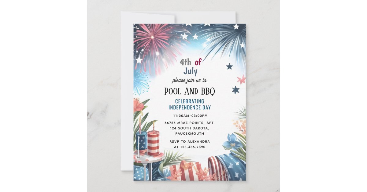 Day Bbq Red White Blue Usa Flag 4th of July Party Invitation | Zazzle
