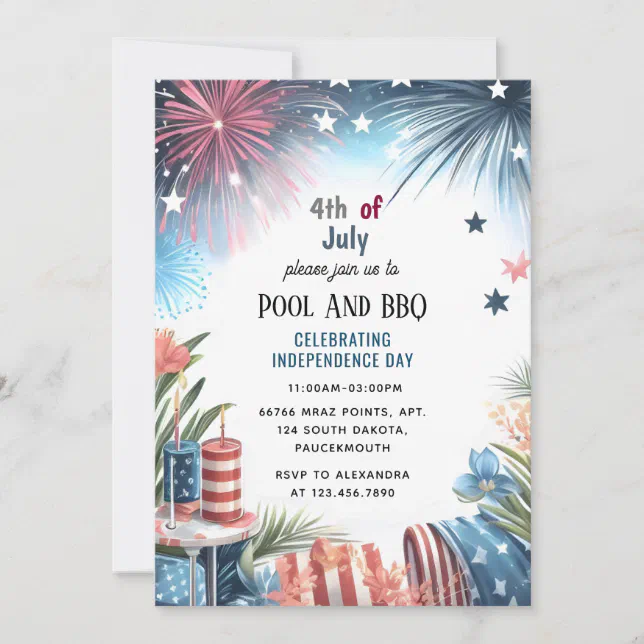 Day Bbq Red White Blue Usa Flag 4th of July Party Invitation | Zazzle