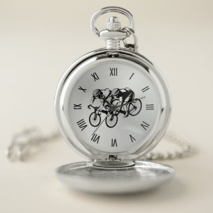 Day Bicycle Race Silver Roman Numerals Pocket Watch