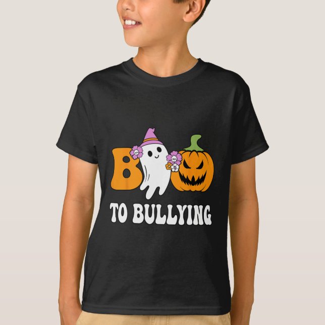 Day Boo To Bullying Awareness Ghost Pumpkin Orange T-Shirt (Front)