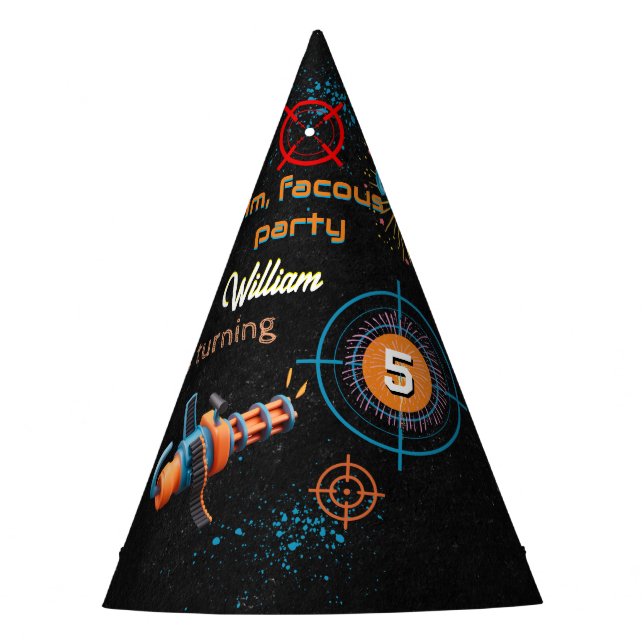 Day Boy Cool Nerf Wars Party Top Gun 5th Birthday Party Hat (Front)