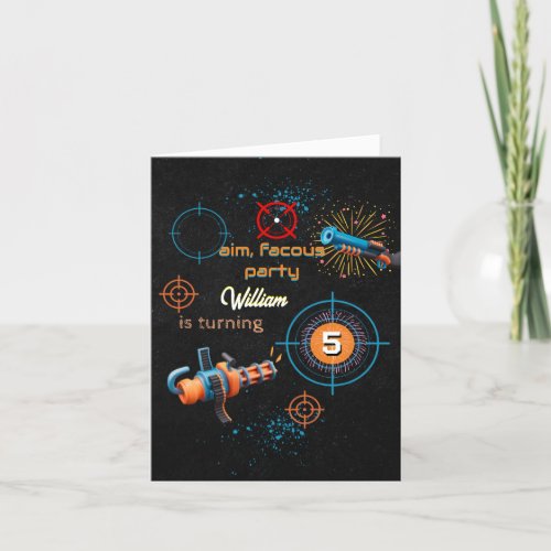 Day Boy Cool Nerf Wars Party Top Gun 5th Birthday Thank You Card