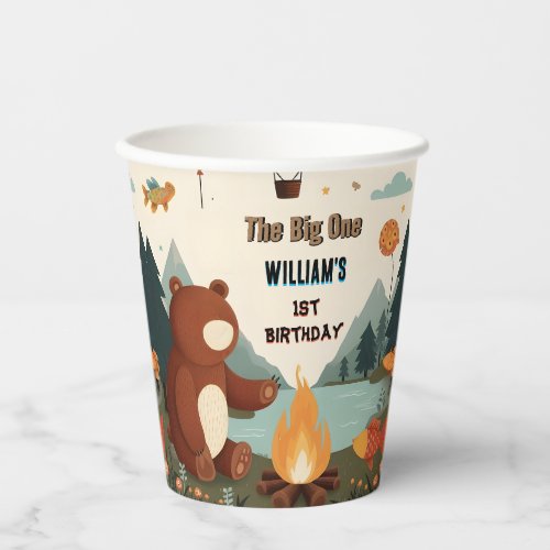 Day Brown Fun Fish Boy Cute Baby Bear 1st Birthday Paper Cups