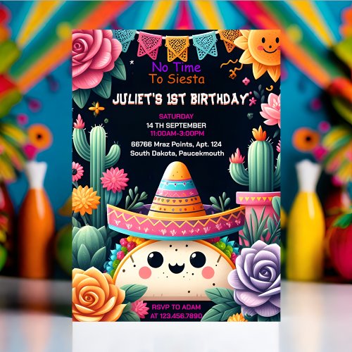 day cactus cute uno taco first fiesta 1st Birthday Invitation