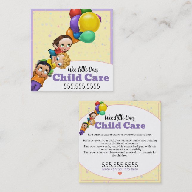Day Care Child Care Babysitting Square Promo Business Card (Front/Back)