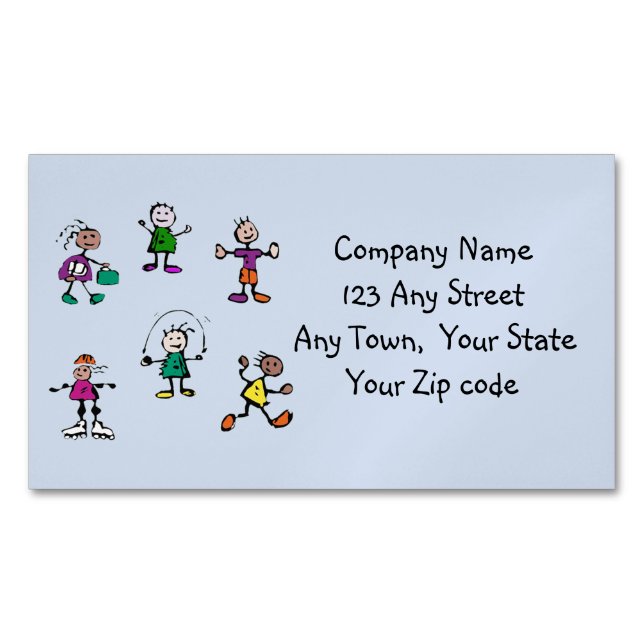 day care,child care, teacher or babysitting blue business card magnet (Front)