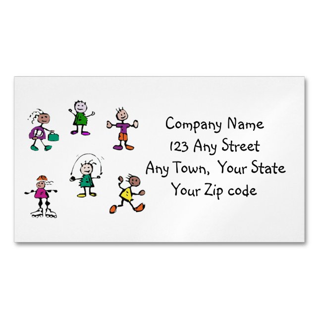 day care,child care, teacher or babysitting white business card magnet (Front)