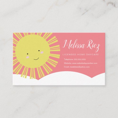 Day Care Childrens Babysitter Sun Pink Business Card