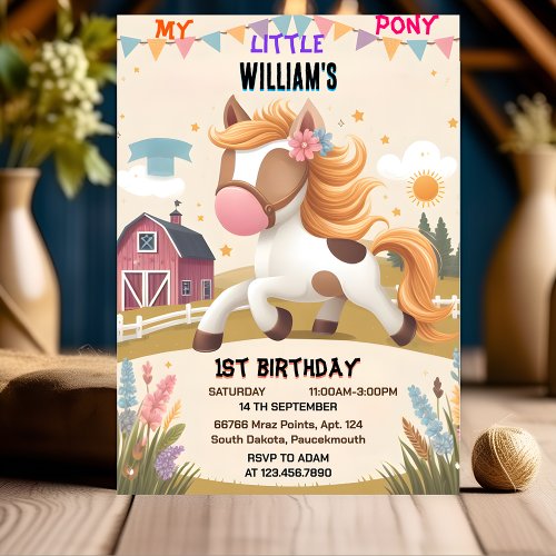 day cute horse my little pony first 1st birthday invitation