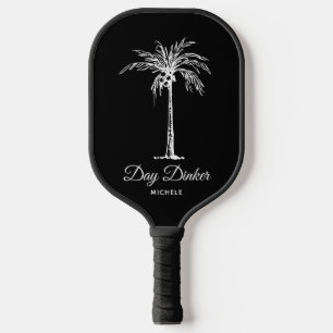 Day Dinker Custom Black White Palm Tree Funny Pickleball Paddle