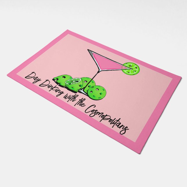 Day Dinking Cosmo Pink Cocktail, Pickleball Limes Doormat (Angled)