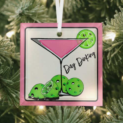 Day Dinking Cosmo Pink Cocktail Pickleball Limes Glass Ornament