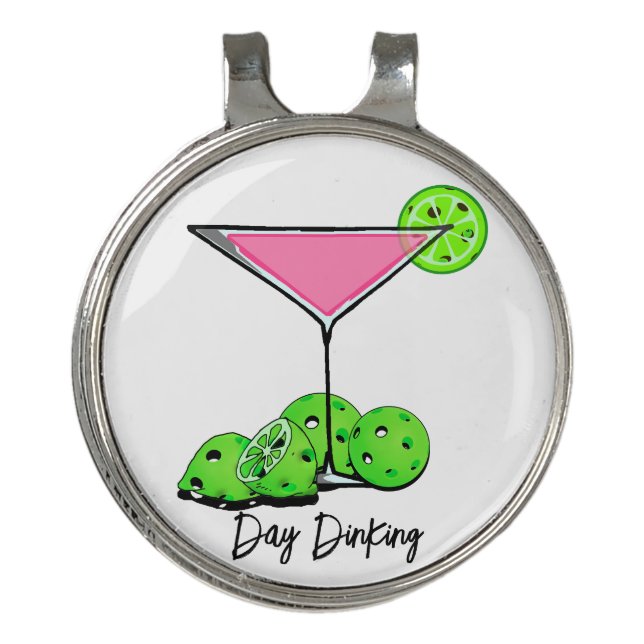 Day Dinking Cosmo Pink Cocktail, Pickleball Limes Golf Hat Clip (Front)