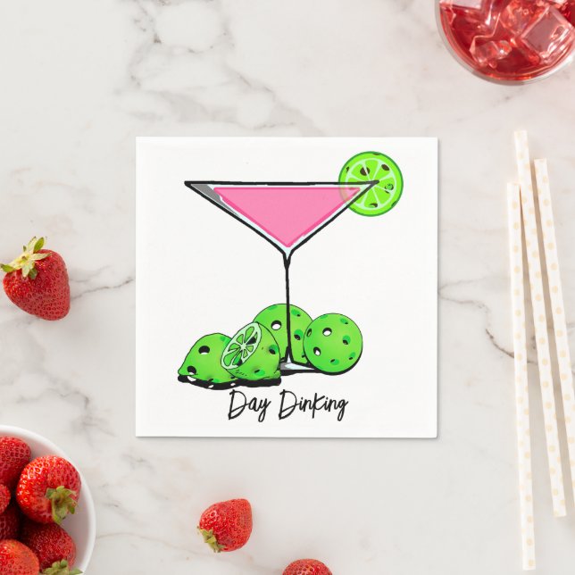 Day Dinking Cosmo Pink Cocktail, Pickleball Limes Napkins (Insitu)