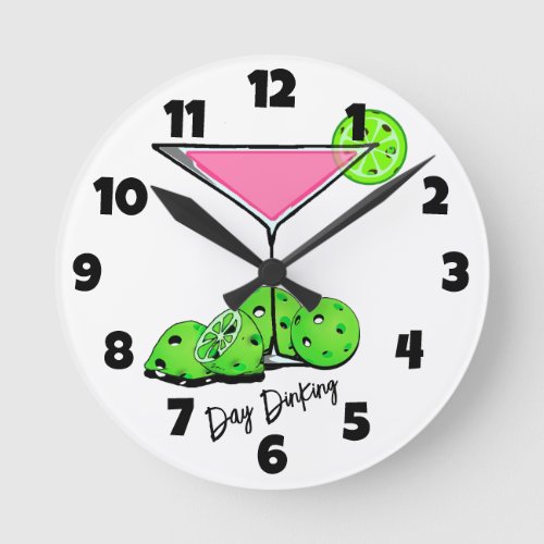 Day Dinking Cosmo Pink Cocktail Pickleball Limes Round Clock
