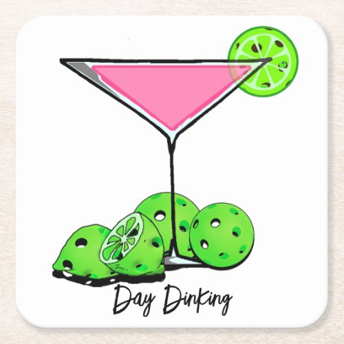Day Dinking Cosmo Pink Cocktail Pickleball Limes Square Paper Coaster